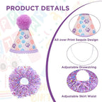 Dog Birthday Bandana with Hat and Dress Girl Set Puppy Birthday Party Supplies Cute Tutu Skirt Outfit for Small Medium Large Dogs Decorations(Purple) (Light Purple)