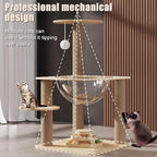 24.7in Large Cat Tree for Indoor Cats, Cat Tower with Sisal Scratching Posts, Cat Activity Center with Cat House, Interactive Teaser Balls, Sturdy Wood Cat Climbing Tower for Kittens&Adult Cats, Beige