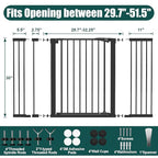 keny 29.7"-51.5" Extra Wide Baby Gate for Stairs, Easy Walk Thru Dog Gate with 21.1" Large Opening Door, Pressured Mounted No Drilling Pet Gate, 30" Tall, Black