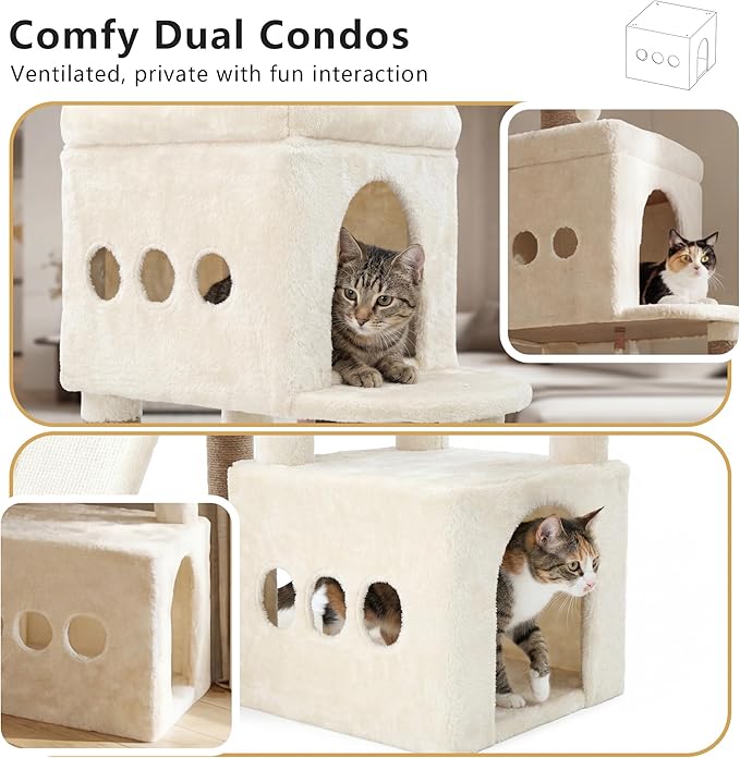 Heybly Cat Tree, 72.4-Inch Anti-Tip Cat Tower for Large Cats, All-in-One Cat Furniture with Spacious Perches, Multiple Interactive Areas, Extra-Large Sisal Scratching Board, Beige HCT060M