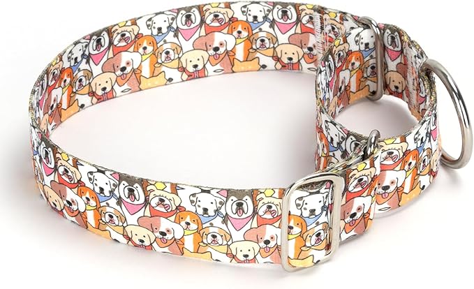 1.5 Inch Wide Dog Collar - No Pull Martingale Collar for Large Dogs, Heavy Duty Adjustable Training Collar for Medium, Large & XL Dogs(Cute Dog M)