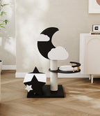 Modern Cat Tree Tower, 38" Natural Solid Wooden Cat House for Indoor Cats, 3 Level Heavy Duty Luxury Cat Condo and Removable Washable Cushions, Multiple Cats
