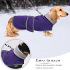 Geyecete Dachshund Sweaters for Dogs Jacket,Dachshund Coat Perfect Dog Winter Coat with Padded Fleece Lining,high Collar,Dog Snowsuit-Purple-XS