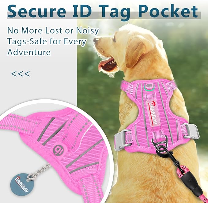 BARKBAY Dog Harness No Pull Oxford with ID Tag Pocket - Heavy Duty, Reflective, Easy Control for Large Dogs(Pink Oxford,XS)
