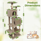 PETSITE 57-inch Modern Cat Tree, Multi-Level Cat Tower with 2 Comfy Condos, Sisal Scratching Posts, Plush Top Perch, Snug Hammock, and Dangling Balls, Ideal for Indoor Cats and Kittens (Coffee)