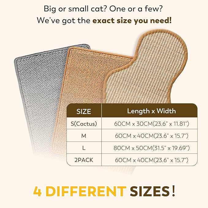 Cat Scratcher Mat 31.5" x 19.7" with Sticky Tapes, Sisal Cat Scratching Carpet for Indoor Cats, Horizontal Cat Scratcher for Cat House, Scratching Posts, and Couch Protection(Gray)