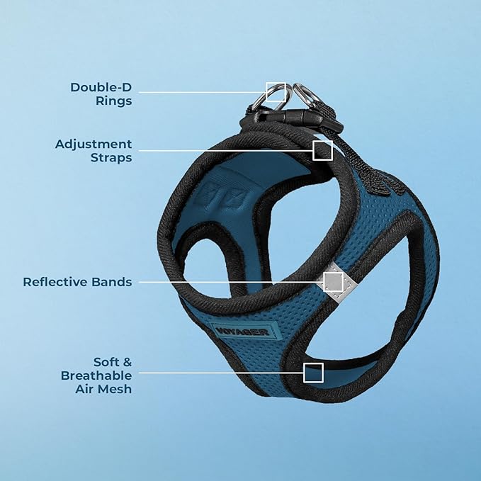 Best Pet Supplies - All Weather Mesh / Plush, Reflective, No Pull Harness for Small, Medium Dogs, Cats - Secure with Hook & Loop Fastener, Buckle, Double D-Rings - Blue/Black Trim, XL