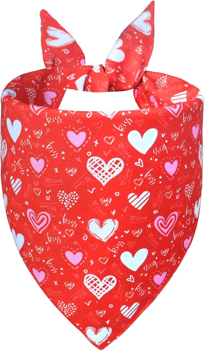 Valentine’s Day Dog Bandana for Large to X-Large Dogs - Reversible Black Red Hearts Candy Print Scarf, Cute Pet Accessory for Valentine Gift