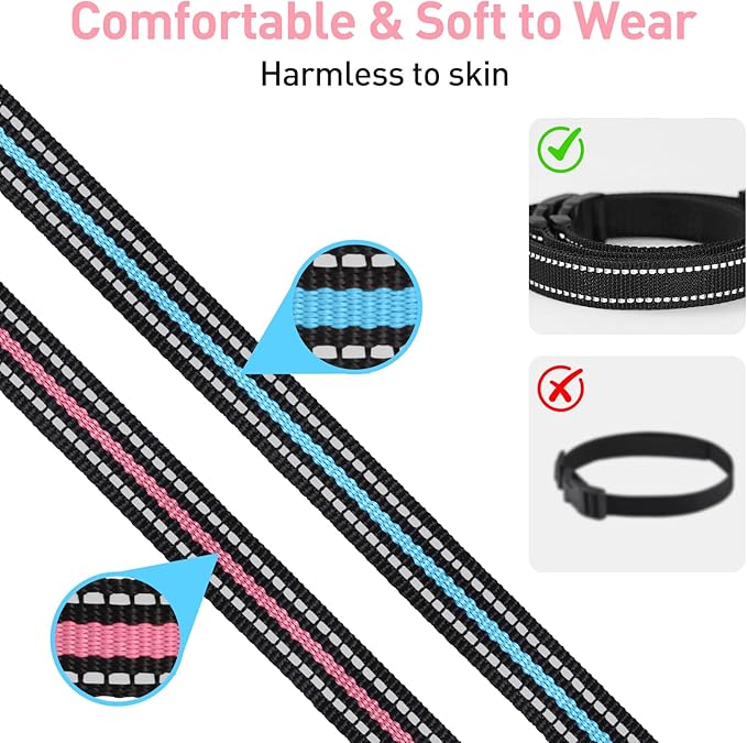 Collar Replacement Strap Compatible with Dog Training Collar Receiver/Dog Shock Collar Receiver/Dog Bark Collar, Reflective Dog Collars Strong, 2 Piece Set, Pink & Blue