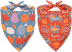 ADOGGYGO Thanksgiving Dog Bandana, Blue Orange Pumpkin Scarf, Adjustable Fit Fall Thanksgiving Bandanas for Medium Large Dogs Pets (Large)