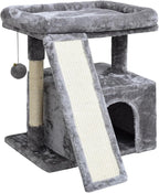 Small Cat Tree for Indoor Cats，Cat Tower with Scratching Post and Board，Cat House with Perch for Kitten, Stable Condo and Stand (Light Grey)
