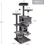 Go Pet Club 54'' Tall Multi-Level Cat Tree with 3 Scratching Posts, 3 Platforms, 2 Condos, Toys, Corner Tower for Large Cats