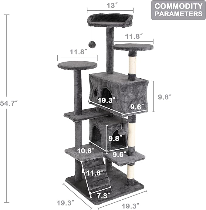 Go Pet Club 54" Tall Multi-Level Cat Tower Furniture with Scratching Post, Toys & House for Indoor Cats