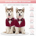 Kuoser Dog Tuxedo, Formal Dog Costume with Bow Tie Pet Wedding Suit Party Birthday Outfit, Dogs Tux Soft Shirt for Valentines Christmas Halloween Graduation Cosplay, Burgundy L