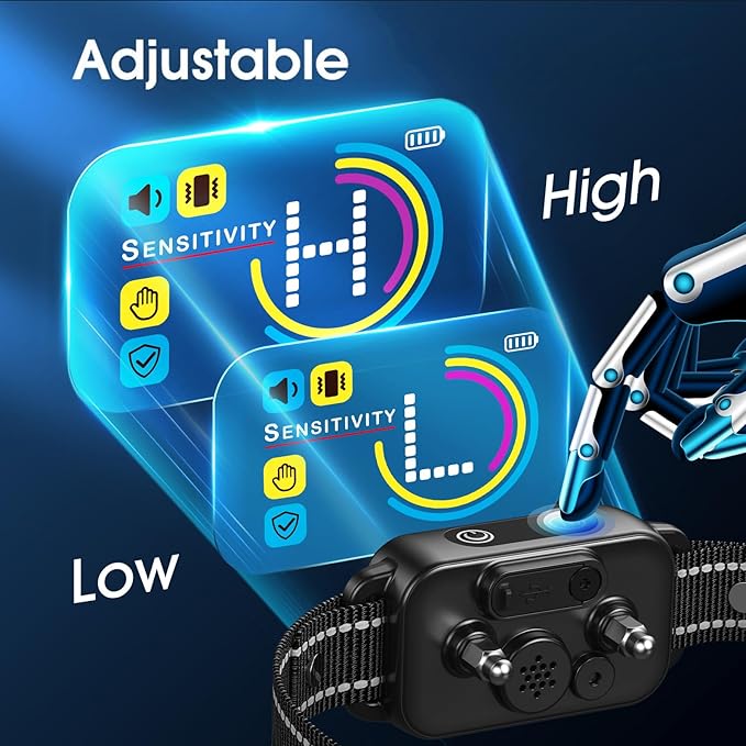 Dog Bark Collar for Large Medium Small Dogs - Smart AI 1S Stop Barking, Anti Barking Device & Dog Training Collar with Beep, Vibration & 8-Level Sensitivity, IP67 Waterproof, USB-C Fast Charge - Black