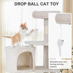 36" Multi-Level Cat Tree Tower with Scratching Posts, Toys & Condo - Space-Saving Design for Indoor Kittens, Compact Floor Footprint & Vertical Space for Multi-Cat Homes-Beige