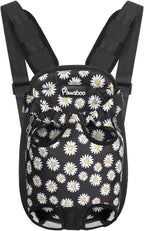 Pawaboo Pet Carrier Backpack, Adjustable Pet Front Cat Dog Carrier Backpack Travel Bag, Legs Out, Easy-Fit for Traveling Hiking Camping for Small Medium Dogs, Large Size, Black Daisy