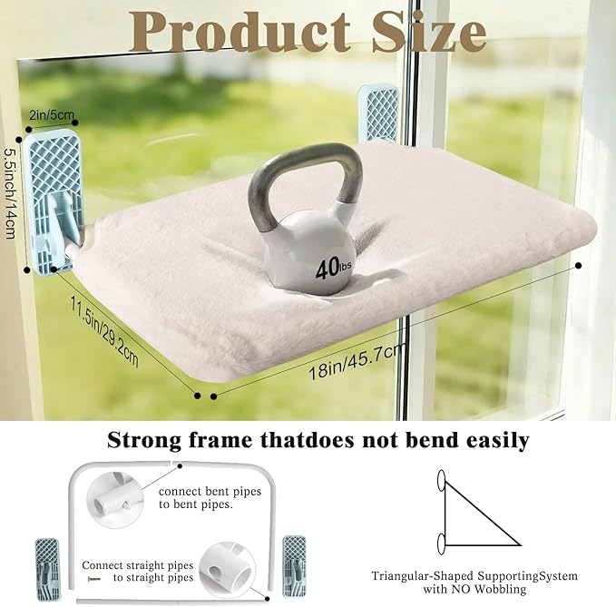 Cat Window Perch, Foldable Window Hammock for Cats with Strong Adhesive Glue, Metal Frame and Washable Soft Cover cat Bed for Window, Reversible for Winter and Summer