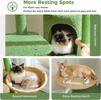 Cactus Cat Tree for Large Cats, 59" Tall Cat Tower with Spacious Condo, Large Hammock, Scratching Posts and 2 Perches, Sturdy Play House for Indoor Cats, Green