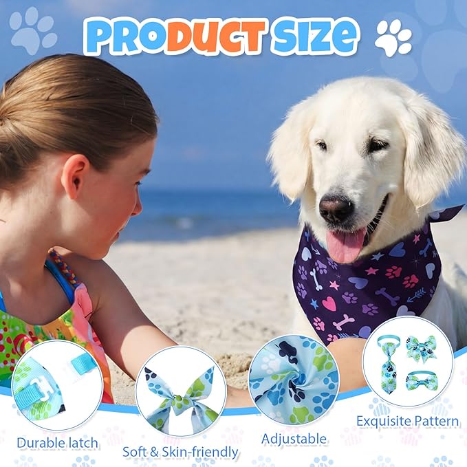 Reginary 120 Pcs Paw Print and Heart Dog Bandanas Bulk Dog Bows Set Bow Ties Cat Scarf Colorful Washable Triangle Pet Kerchief Cute Bib for Summer Small Medium Large Pets Grooming Accessories Costume