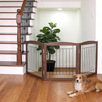 ZJSF Freestanding Foldable Dog Gate for House Extra Wide Wooden Brown Puppy Gate Stairs Dog Gates Doorways Tall Pet Gate 24 "Height 3 Panels Pet Fence