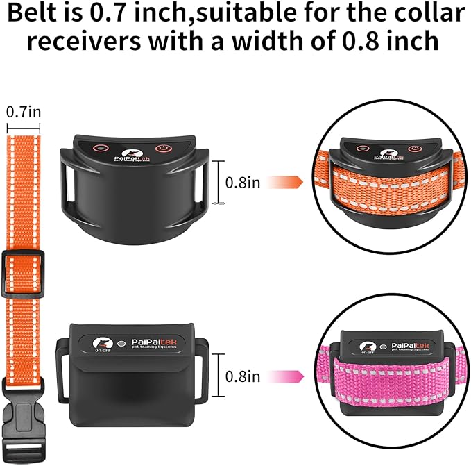 PaiPaitek Shock Collar Replacement Strap, 3/4 Inch, 2-Pack, Reflective Adjustable Dog Collar, Orange & Pink, 8-27 Inch Neck Size
