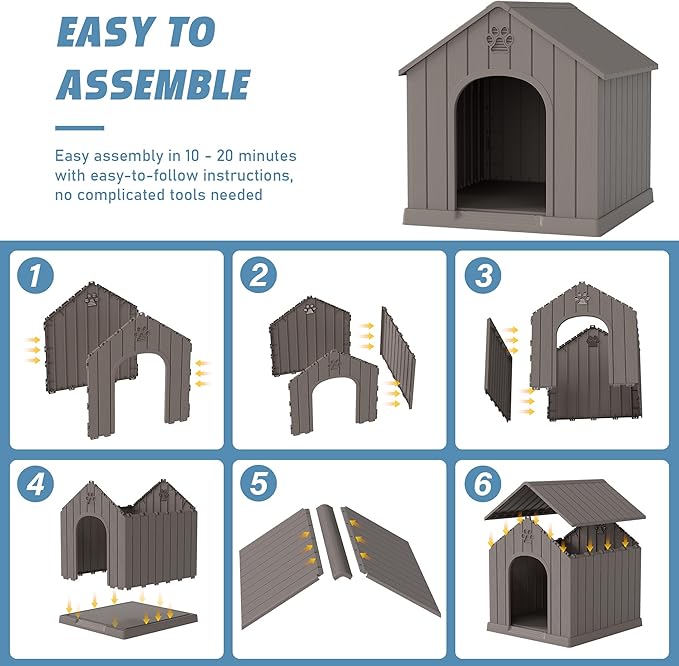 Fancyango Dog House Outdoor Indoor, Weatherproof Dog House with Elevated Floor and Air Vents for Small to Medium Dogs,Easy Clean and Assemble (Grey1, 26.18''L × 24.02''W × 25.98''H)