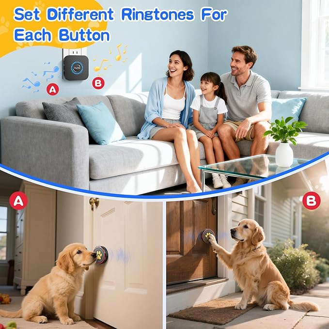 ChunHee Dog Bells for Door, Wireless Dog Doorbell for Potty Training, Dog Bells to Go Outside, Dog Potty Bell with Waterproof Button, 55 Chimes & Adjustable Volume