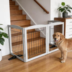 ZJSF Freestanding Dog Fence Indoor, Foldable Dog Gate for Doorways, Stairs or Hallways, Sturdy Wood Extra Wide Pet Gate with Support Feet for The House, Grey, 32 "Height-4 Panels