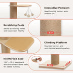 Floor to Ceiling Cat Tree for Indoor Cats, 5-Tier Adjustable Height (79-103 Inch) Sturdy Wooden Tall Cat Climbing Tower with 4.1" Thick Scratching Posts, Acrylic Cave, Non-Slip Pads & 3 Pompoms