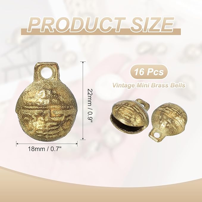 uxcell 16 Pcs Vintage Bronze Jingle Bells, 18mm Tibetan Jingle Bells for Crafts, Small Rustic Decorative Metal Bell for Dog Cat Pet Collar DIY Crafts Home Door Christmas Decor