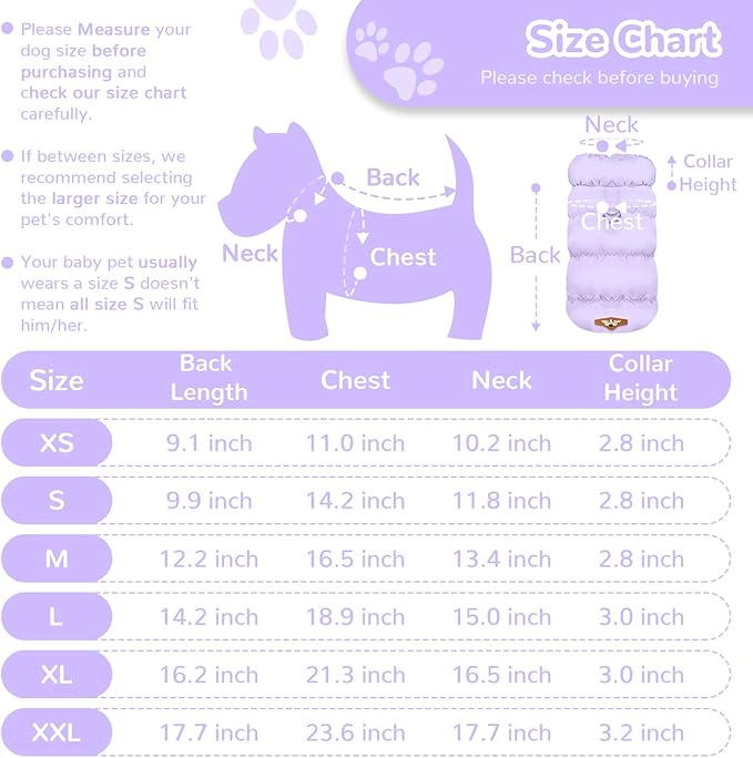 Winter Warm Dog Jacket for Small Medium Dogs Cat Cold Weather Coats with Harness Paded Dogs Fleece Vest Waterproof Windproof Dog Snow Jacket Pet Puppy Clothes (Purple,S)