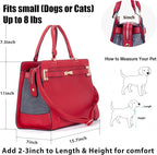 Fashion Pet Carrier Dog Cat Carrier Purse Soft-Sided Leather Handbag Pet Tote Bag for Small Dogs Puppy and Cats TSA Airline Approved (Red)