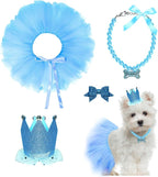 Dog Birthday Party Supplies Dogs Cats Birthday Costume Set Blue Tutu Skirt Dog Cat Birthday Hat Necklace for Puppy Dog Halloween Birthday Wedding Party Costume (Blue)