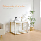 DWANTON Dog Crate Furniture with Cushion, Wooden Kennel Table with Double Doors, Indoor Dog House, Large Size, 38.5" L, White