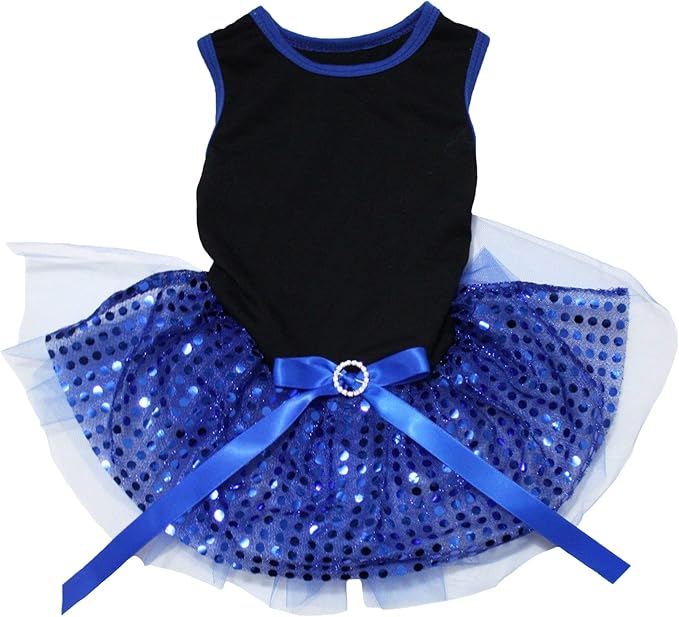 Petitebella Plain Sequins Tutu Puppy Dog Dress (Black/Blue, XXX-Large)