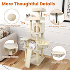 PETSITE Multi-Level Cat Tree, 65 Inches Tall with Sisal Scratching Posts, Condos, Rotatable Cat Basket, Dangling Balls, and Sisal Ladder, Ideal for Indoor Cats to Play and Rest (Beige)