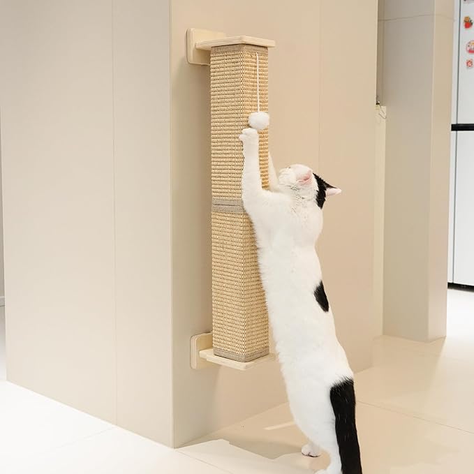 PETKARAY Wall Mounted Cat Scratcher, 30" Large Sisal Cat Scratcher for Wall, Square Sisal Cat Scratching Post with Toy Ball