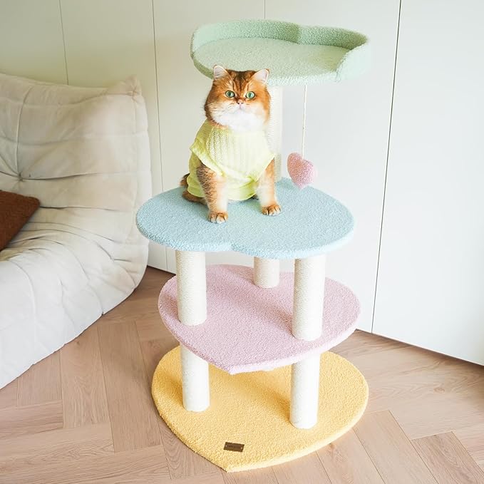 VETRESKA Cat Tree Cat Tower 38.6'' for Indoor Cats with Jute Covered Scratching Posts and Sweetheart Shape Platform, Multi-Level Cat Tower Activity Center Furniture for Kittens Cats and Pets