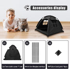 Open Design Pet Tent, Cozy Monitoring Bed for Cats & Puppies, Breathable Mesh Walls for Security & Ventilation, Indoor Outdoor Travel, Black