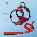 Voyager Dog Harness Dual Leash Attachment No-Pull Control Adjustable Soft but Strong Pet Harness for Medium and Large Dogs with 3M Reflective Technology, Leash Set Red Nylon, S (Chest: 16-20")