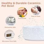 SPUNKYJUNKY Elevated Dog Bowls Ceramic, 7.3'' Dogs Food Water Bowls Raised with Non-Slip Bamboo Stand for Medium to Large Sized Breed Microwave Dishwasher Safe - 42 OZ,Skull White