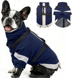 MIGOHI Ultra Thick Dog Jacket,Reflective Medium Dog Coat with Harness Built in,Warm Pet Winter Coat Zip Up Puffer Jacket with Furry Collar for Medium Dogs with Legs Outdoor Adventure,L,NavyBlue