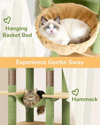Globlazer Cactus Heavy Duty Cat Tree Tower 80in Tall Extra Large Cat Tree Tower for Multiple Indoor Cats Large Adult with Scratching Posts, 2 Spacious Condos, Padded Perches, Soft Hammock, S80B, Green