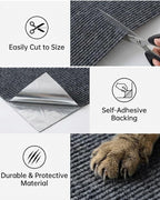 Trimmable Self-Adhesive Cat Scratch Mat, DIY Climb Scratcher for Cat Tower, Couch, and Furniture Protector, Replacement Pads (Dark Grey, 23.6''x11.8'', 3-Pack)