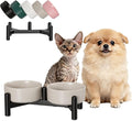 Raised Ceramic Dog Bowl Set - Elevated Double Dishes with Stainless Steel Stand - Food and Water Bowls for Small Dogs and Indoor Cats - Each Holds 1.6 Cups (10.8 fl oz) - Grey