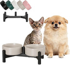 Raised Ceramic Dog Bowl Set - Elevated Double Dishes with Stainless Steel Stand - Food and Water Bowls for Small Dogs and Indoor Cats - Each Holds 1.6 Cups (10.8 fl oz) - Grey