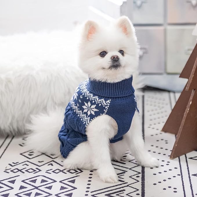 Warm Winter Dog Sweater - Cold Weather Pet Clothes for Small Medium Large Dogs Indoor Outdoor, Soft Classic Knit Puppy Apparel, Blue, ML