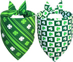 St. Patrick’s Day Bandanas 2-Pack for Large to X-Large Dogs - Reversible Leprechaun Hats Shamrock Scarf, Green & White Pet Accessories for Irish Gift