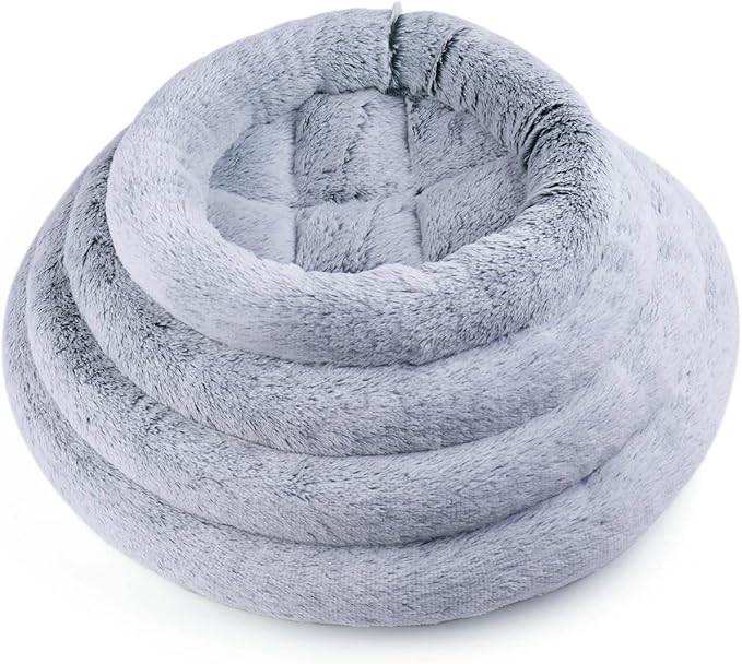 SHENGOCASE Round 12" Fluffy Faux Fur Cat Tree Tower Replacement Parts Bed Cushion with Hook Tapes, Round Donut Cuddler Cat Dog Bed for Desk Table